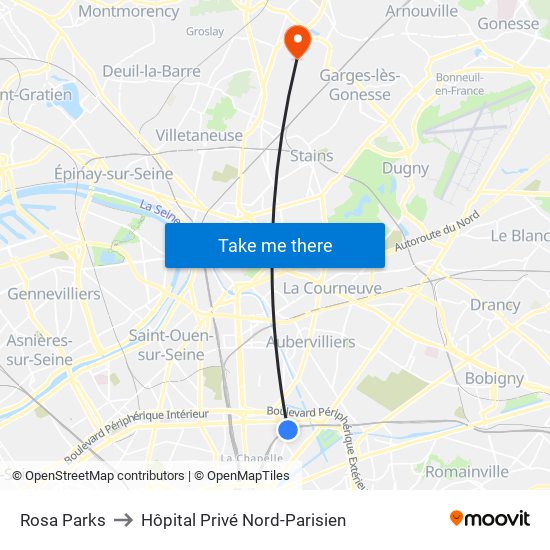 Rosa Parks to Hôpital Privé Nord-Parisien map