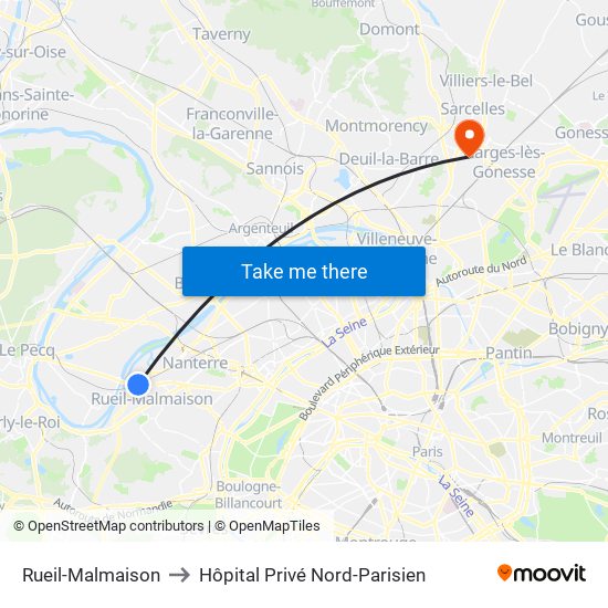Rueil-Malmaison to Hôpital Privé Nord-Parisien map