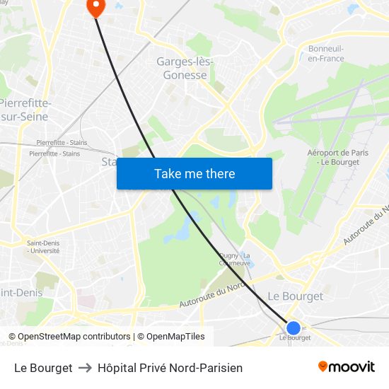 Le Bourget to Hôpital Privé Nord-Parisien map