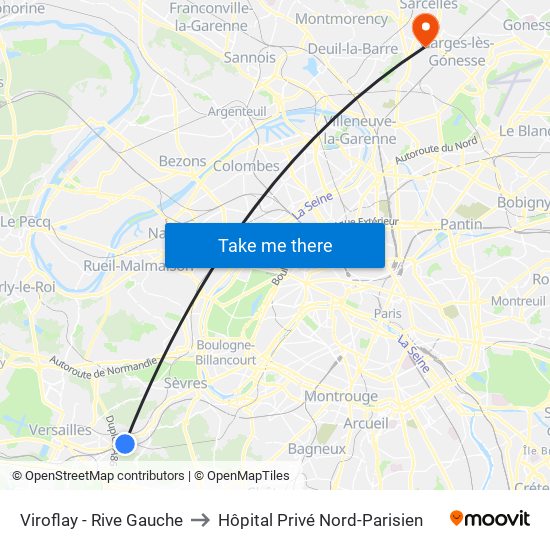 Viroflay - Rive Gauche to Hôpital Privé Nord-Parisien map