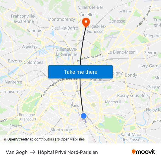 Van Gogh to Hôpital Privé Nord-Parisien map