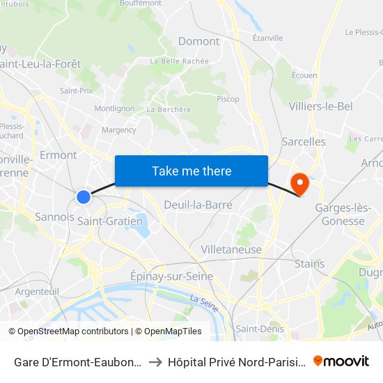 Gare D'Ermont-Eaubonne to Hôpital Privé Nord-Parisien map