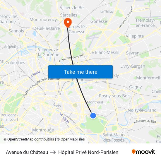 Avenue du Château to Hôpital Privé Nord-Parisien map