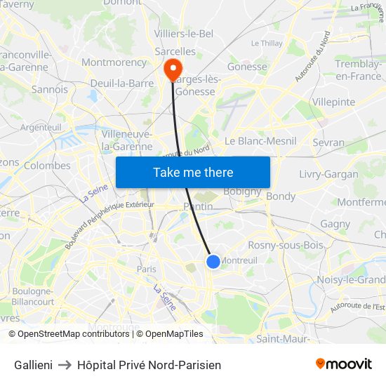 Gallieni to Hôpital Privé Nord-Parisien map