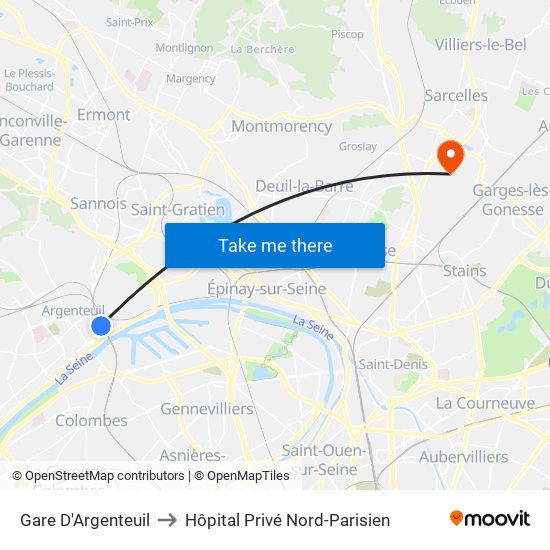 Gare D'Argenteuil to Hôpital Privé Nord-Parisien map
