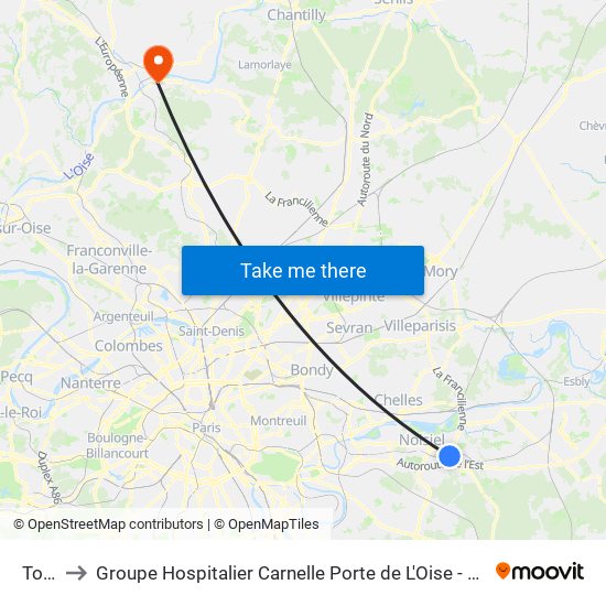 Torcy to Groupe Hospitalier Carnelle Porte de L'Oise - Site de Beaumont map