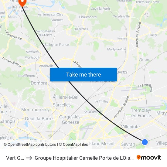 Vert Galant to Groupe Hospitalier Carnelle Porte de L'Oise - Site de Beaumont map