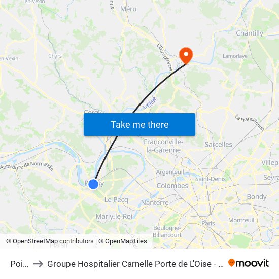 Poissy to Groupe Hospitalier Carnelle Porte de L'Oise - Site de Beaumont map