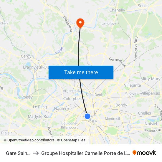 Gare Saint-Lazare to Groupe Hospitalier Carnelle Porte de L'Oise - Site de Beaumont map