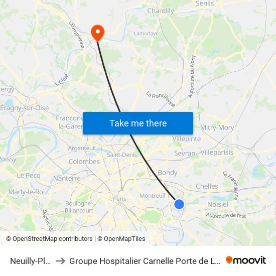 Neuilly-Plaisance to Groupe Hospitalier Carnelle Porte de L'Oise - Site de Beaumont map