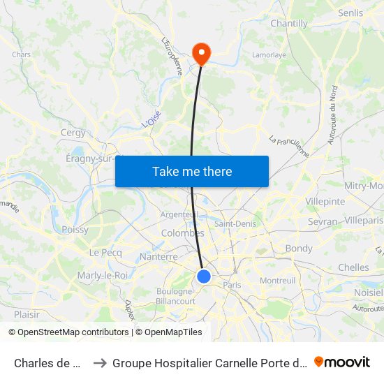 Charles de Gaulle Etoile to Groupe Hospitalier Carnelle Porte de L'Oise - Site de Beaumont map