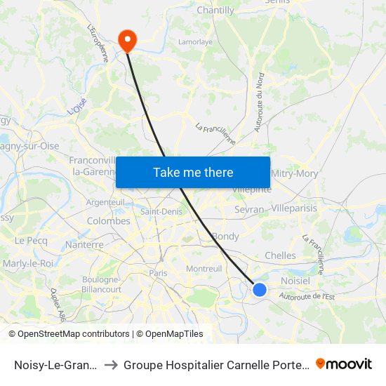 Noisy-Le-Grand - Mont D'Est to Groupe Hospitalier Carnelle Porte de L'Oise - Site de Beaumont map