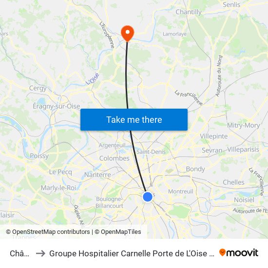Châtelet to Groupe Hospitalier Carnelle Porte de L'Oise - Site de Beaumont map