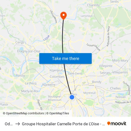 Odéon to Groupe Hospitalier Carnelle Porte de L'Oise - Site de Beaumont map