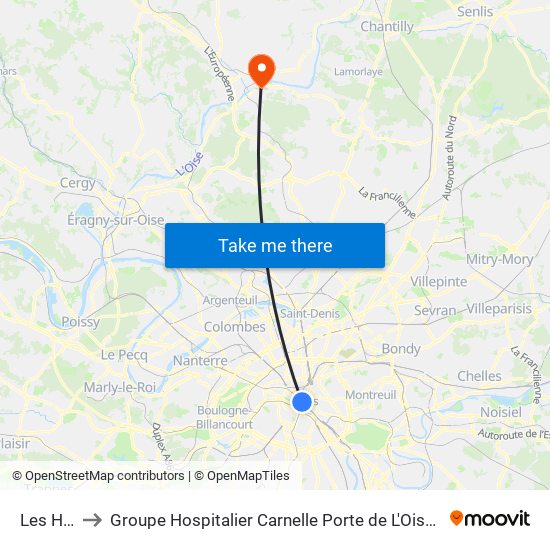 Les Halles to Groupe Hospitalier Carnelle Porte de L'Oise - Site de Beaumont map