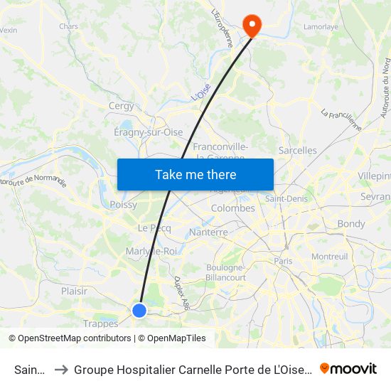 Saint-Cyr to Groupe Hospitalier Carnelle Porte de L'Oise - Site de Beaumont map
