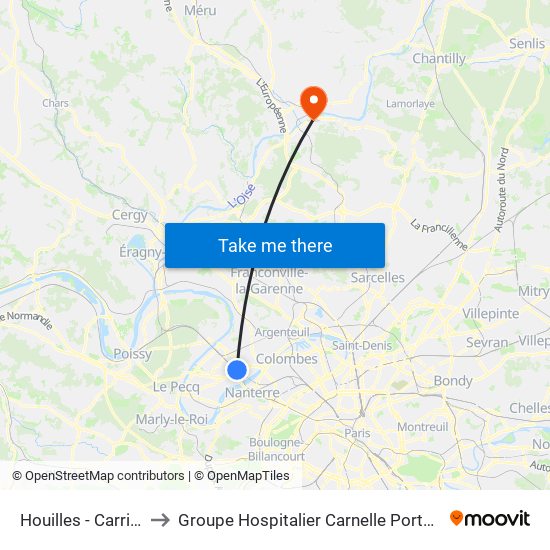 Houilles - Carrières-Sur-Seine to Groupe Hospitalier Carnelle Porte de L'Oise - Site de Beaumont map
