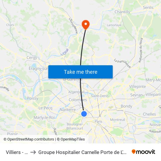 Villiers - Bineau to Groupe Hospitalier Carnelle Porte de L'Oise - Site de Beaumont map