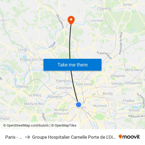 Paris - Opéra to Groupe Hospitalier Carnelle Porte de L'Oise - Site de Beaumont map
