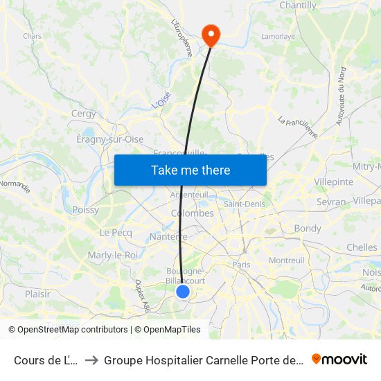Cours de L'Ile Seguin to Groupe Hospitalier Carnelle Porte de L'Oise - Site de Beaumont map