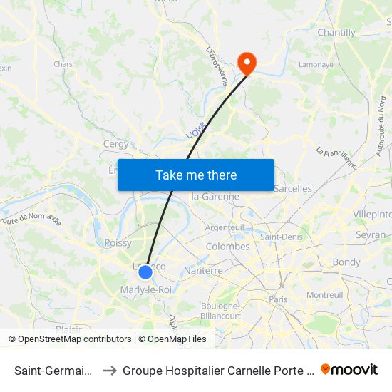 Saint-Germain-En-Laye RER to Groupe Hospitalier Carnelle Porte de L'Oise - Site de Beaumont map
