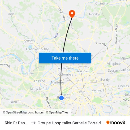 Rhin Et Danube - Métro to Groupe Hospitalier Carnelle Porte de L'Oise - Site de Beaumont map