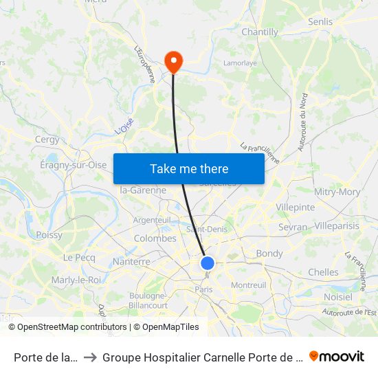 Porte de la Chapelle to Groupe Hospitalier Carnelle Porte de L'Oise - Site de Beaumont map
