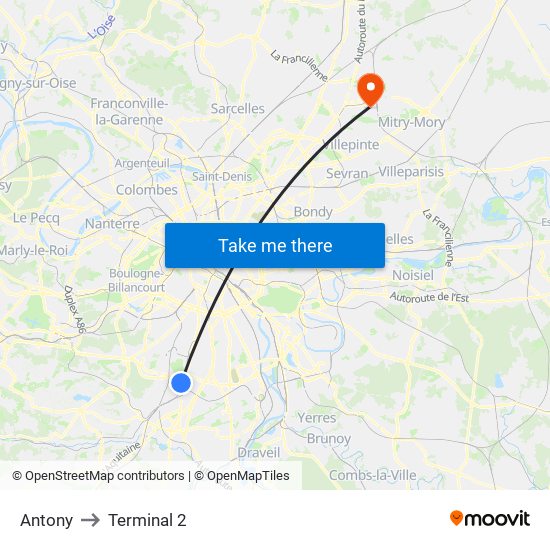 Antony to Terminal 2 map