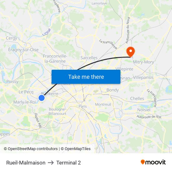 Rueil-Malmaison to Terminal 2 map