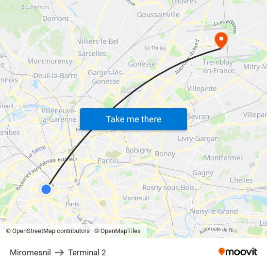 Miromesnil to Terminal 2 map