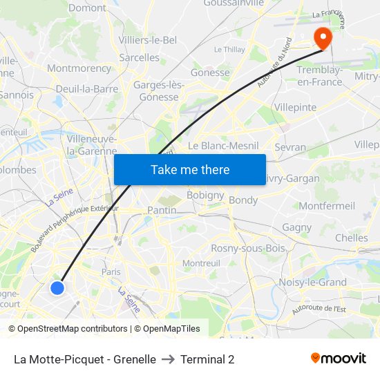 La Motte-Picquet - Grenelle to Terminal 2 map