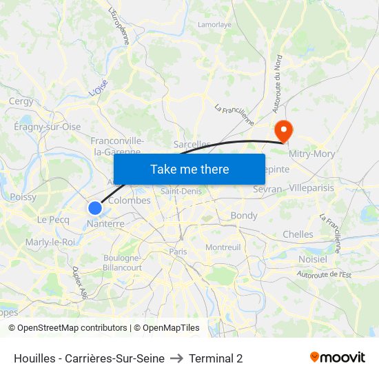 Houilles - Carrières-Sur-Seine to Terminal 2 map