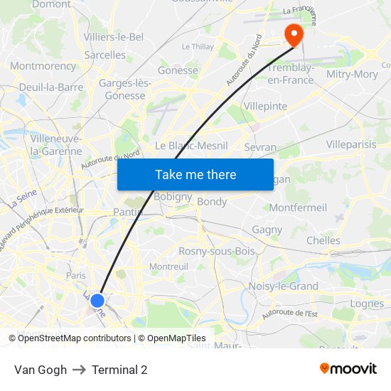 Van Gogh to Terminal 2 map