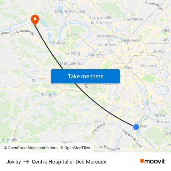 Juvisy to Centre Hospitalier Des Mureaux map