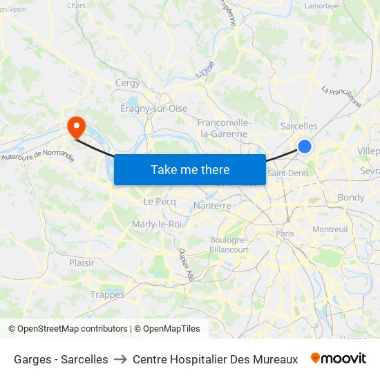 Garges - Sarcelles to Centre Hospitalier Des Mureaux map
