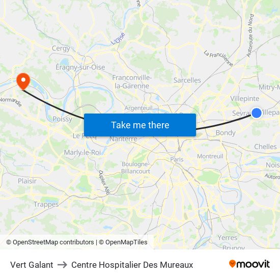 Vert Galant to Centre Hospitalier Des Mureaux map