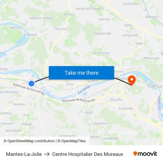 Mantes-La-Jolie to Centre Hospitalier Des Mureaux map