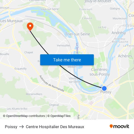 Poissy to Centre Hospitalier Des Mureaux map