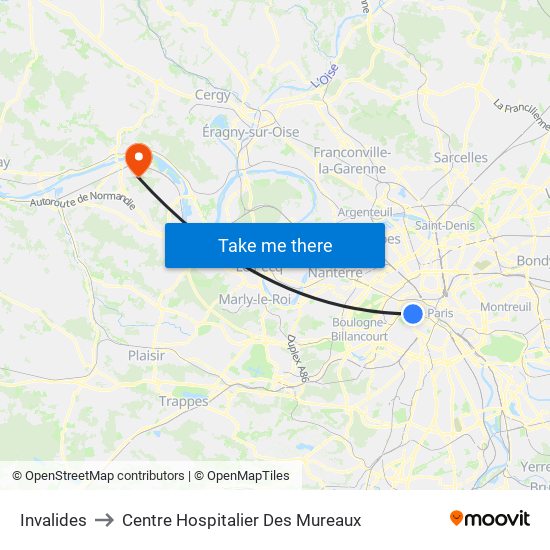 Invalides to Centre Hospitalier Des Mureaux map