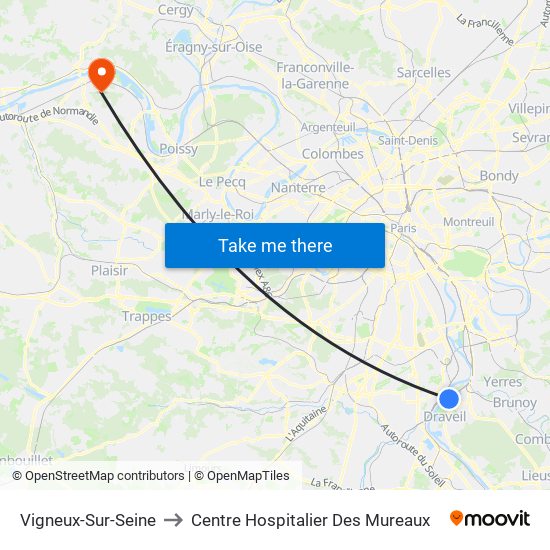 Vigneux-Sur-Seine to Centre Hospitalier Des Mureaux map