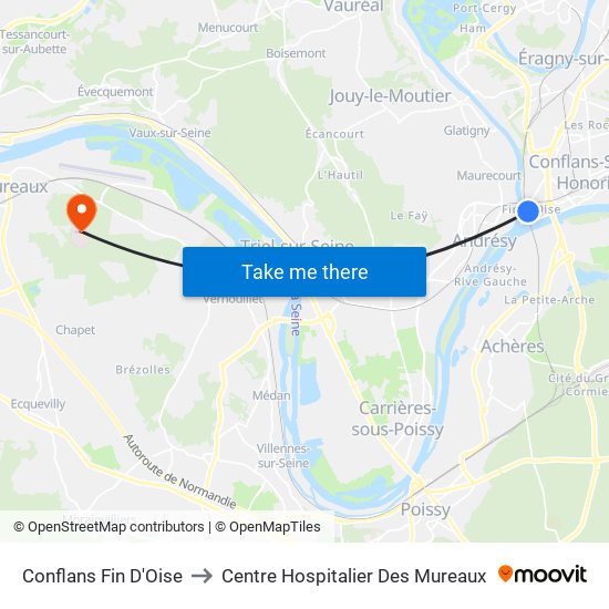 Conflans Fin D'Oise to Centre Hospitalier Des Mureaux map