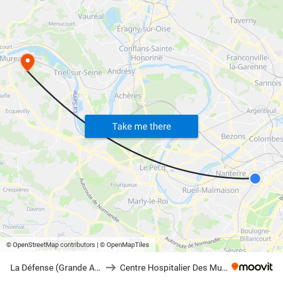 La Défense (Grande Arche) to Centre Hospitalier Des Mureaux map