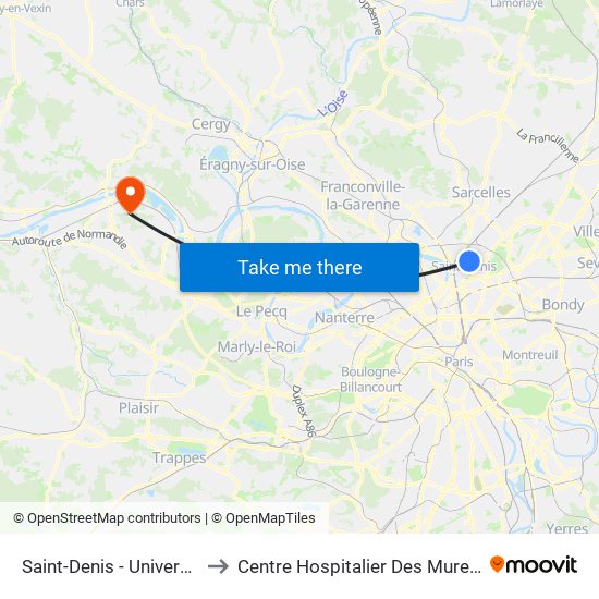 Saint-Denis - Université to Centre Hospitalier Des Mureaux map