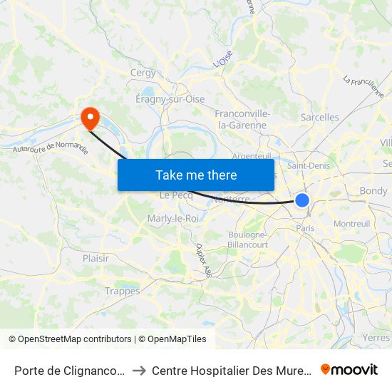 Porte de Clignancourt to Centre Hospitalier Des Mureaux map