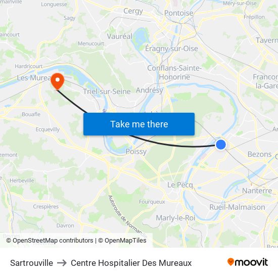 Sartrouville to Centre Hospitalier Des Mureaux map