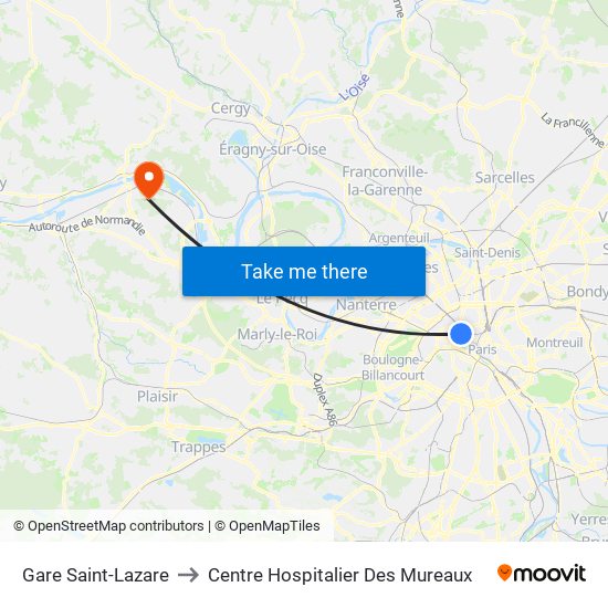 Gare Saint-Lazare to Centre Hospitalier Des Mureaux map