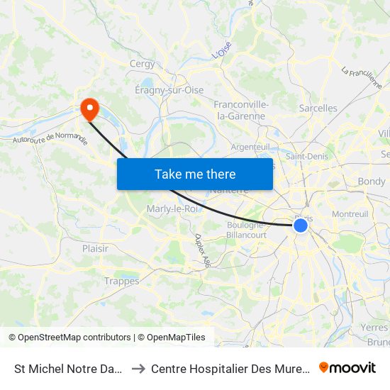 St Michel Notre Dame to Centre Hospitalier Des Mureaux map