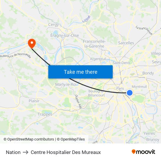 Nation to Centre Hospitalier Des Mureaux map