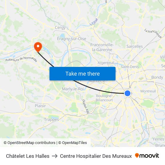 Châtelet Les Halles to Centre Hospitalier Des Mureaux map