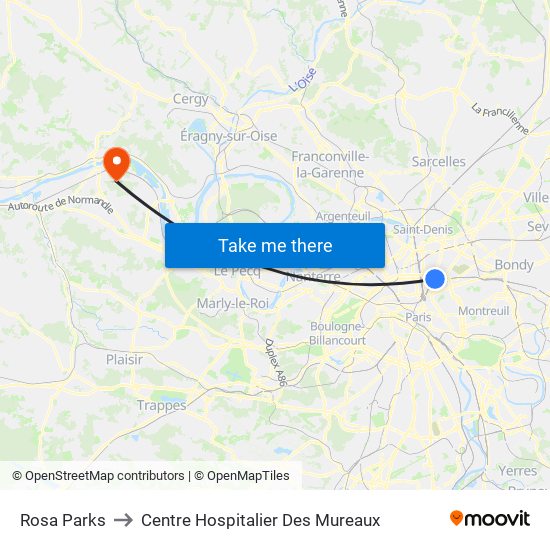Rosa Parks to Centre Hospitalier Des Mureaux map